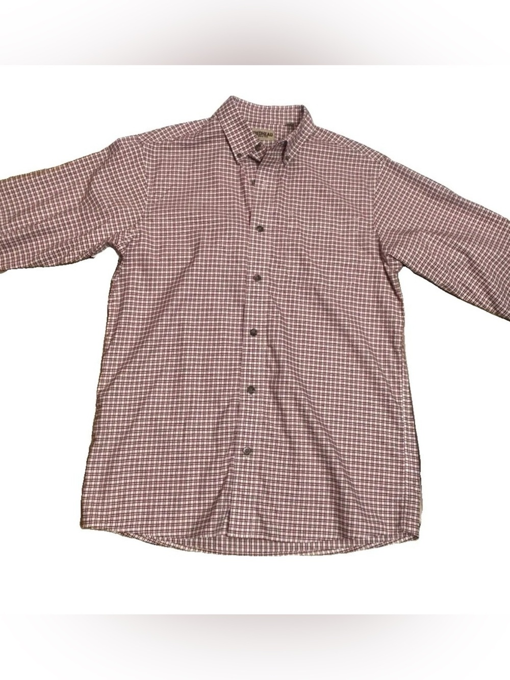 RedHead Men’s Medium Burgundy White Plaid Button Down Shirt Long Sleeve Pocket